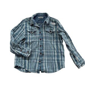 Outerknown Teal Checkered Button Down Shirt